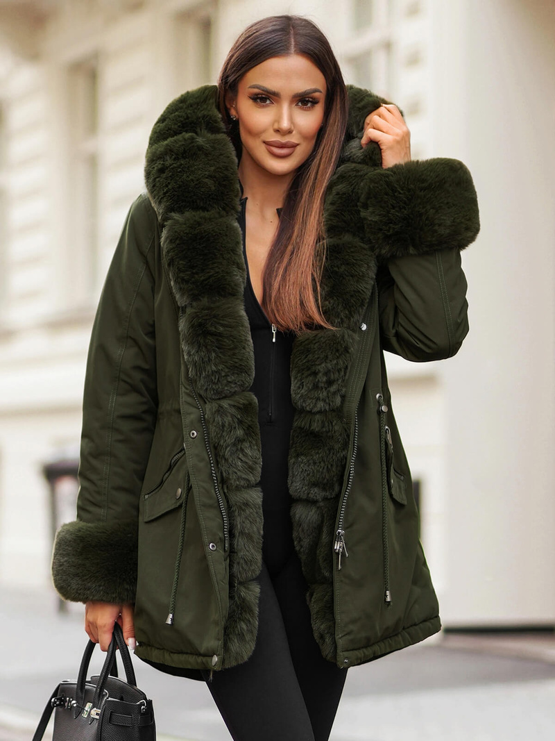 Γυναικείο χειμερινό μπουφάν Πράσινος OZONEE JS/16M9062/136Z