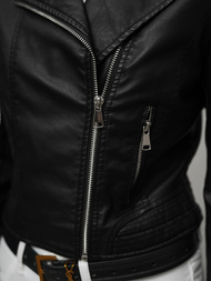 Γυναικείο δερμάτινο μπουφάν μαύρο OZONEE JS/11Z8028Z