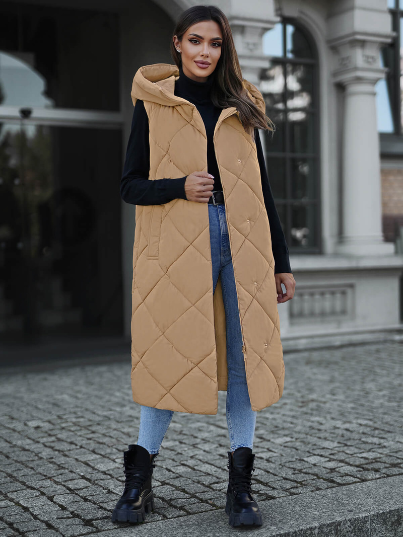 Γυναικείο αμάνικο μπουφάν kαμήλα OZONEE JS/5M3165/84Z