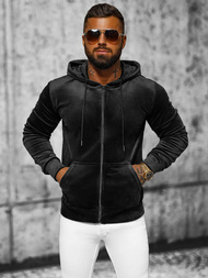 Ανδρικό βελούδινο Φούτερ με Kουκούλα μαύρο OZONEE JS/8B1168/3