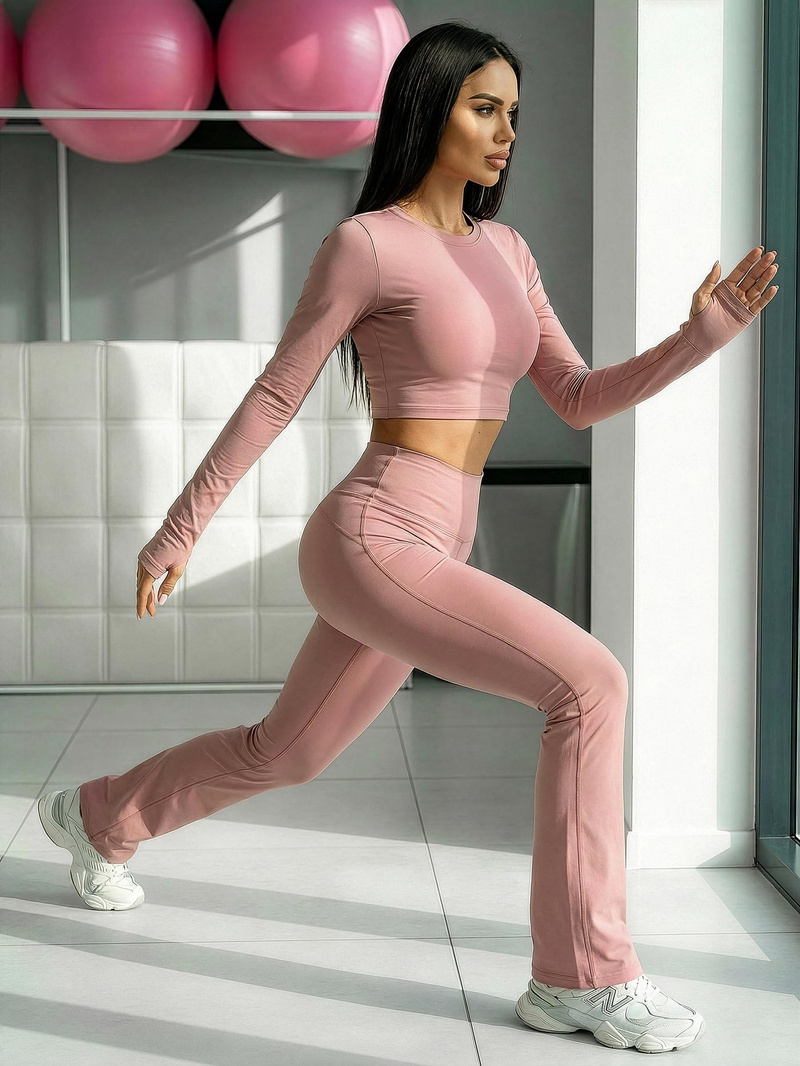 Γυναικείο κολάν με φαρδιά πόδια πούδρα ροζ OZONEE JS/17K588/7Z