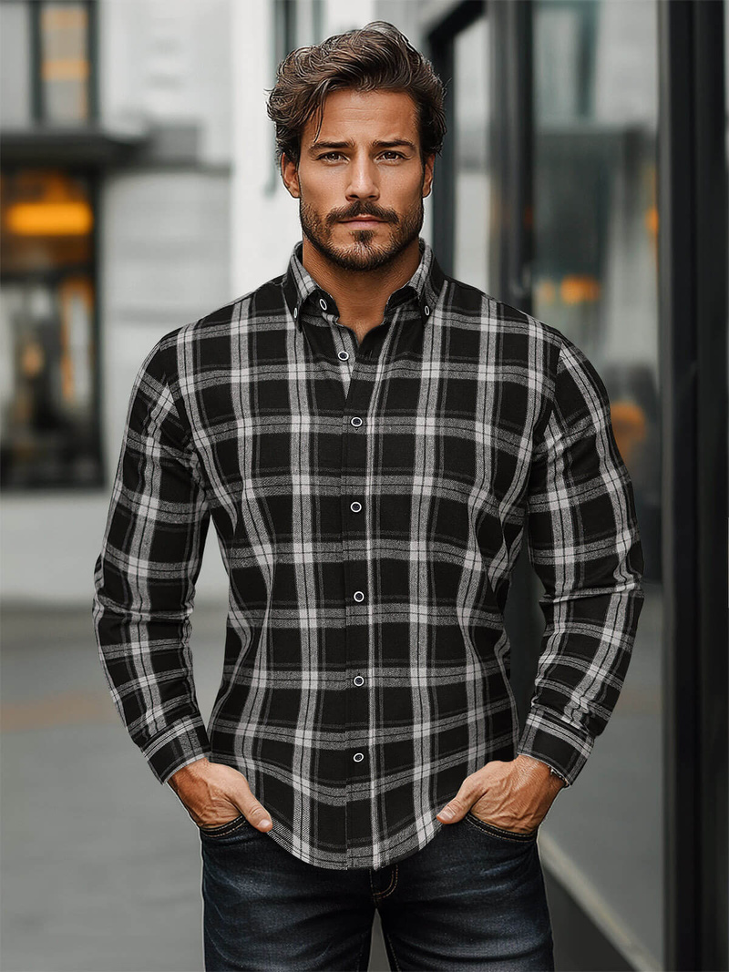 Ανδρικό πουκάμισο μαύρο OZONEE O/V131