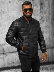 Ανδρικό δερμάτινο μπουφάν μαύρο OZONEE O/11Z8099