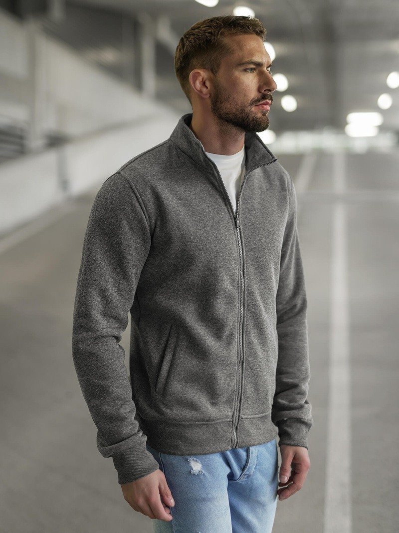 Ανδρικό φούτερ με φερμουάρ σκούρο-γκρι OZONEE JS/2002Z