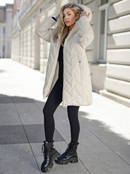 Γυναικείο μακρύ χειμωνιάτικο μπουφάν eκρού OZONEE JS/5M3352/280