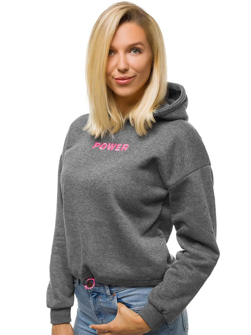 Γυναικείο φούτερ με κουκούλα γραφίτη OZONEE JS/KSW2028