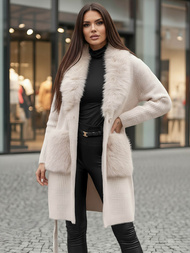 Γυναικείο παλτό mπεζ OZONEE JS/53M5200/155Z