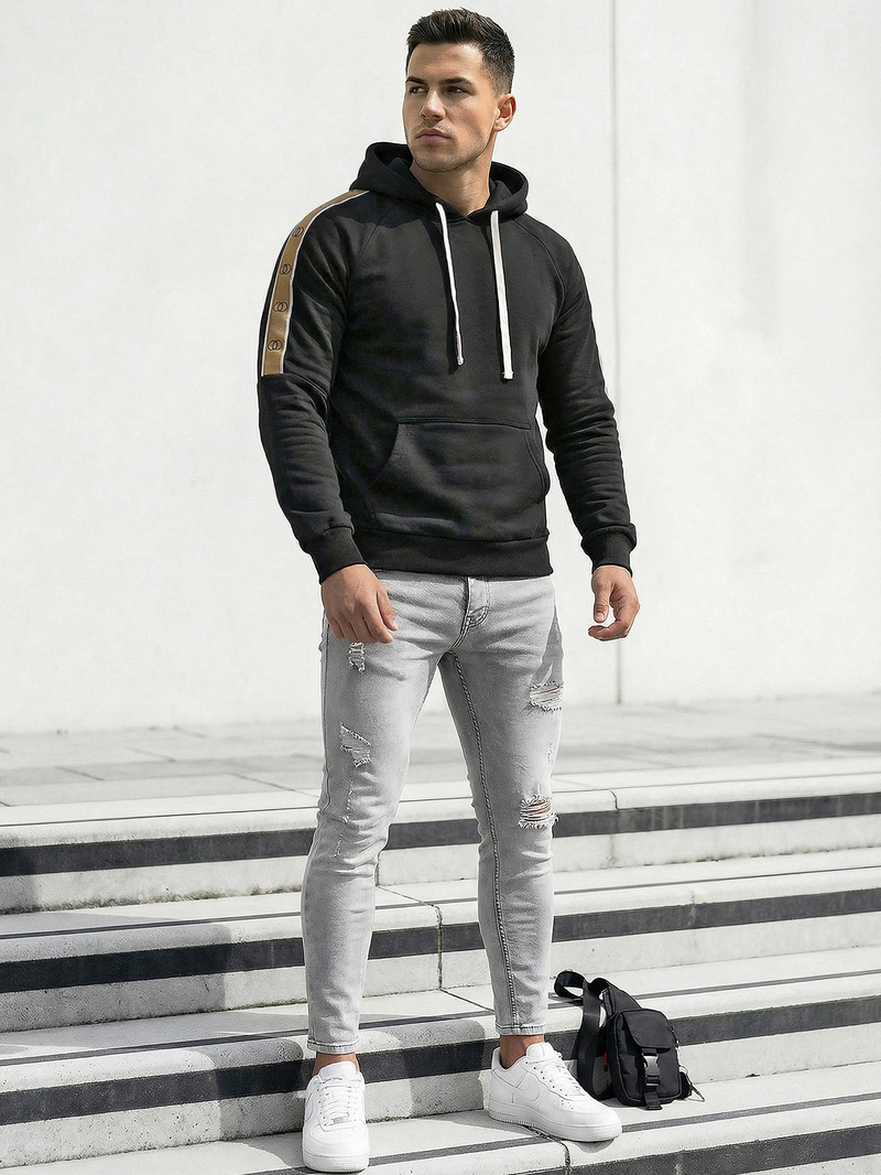 Ανδρικό Φούτερ με Κουκούλα μαύρο OZONEE JS/8B1730/3Z