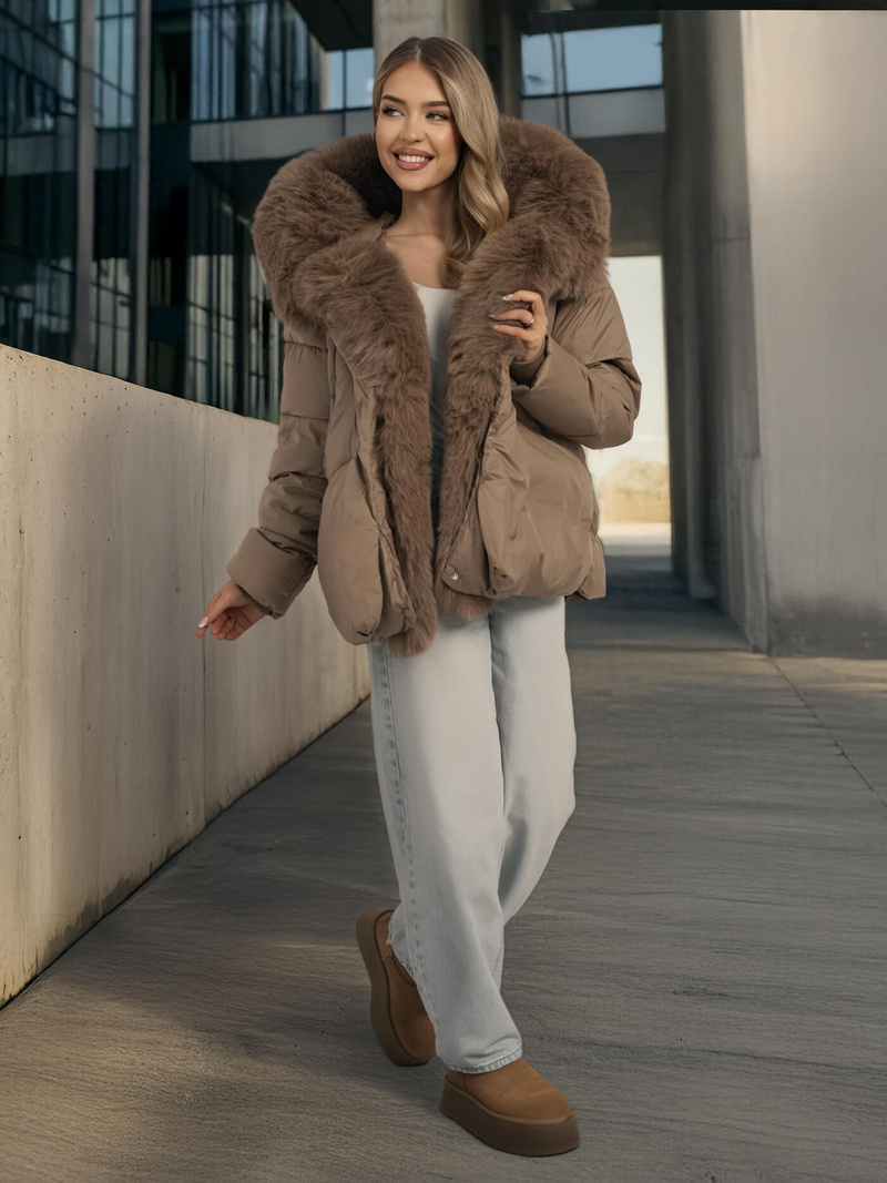 Γυναικείο μπουφάν Σκούρο μπεζ OZONEE O/16M9179/84Z