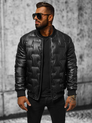 Ανδρικό δερμάτινο μπουφάν μαύρο OZONEE O/11Z8099