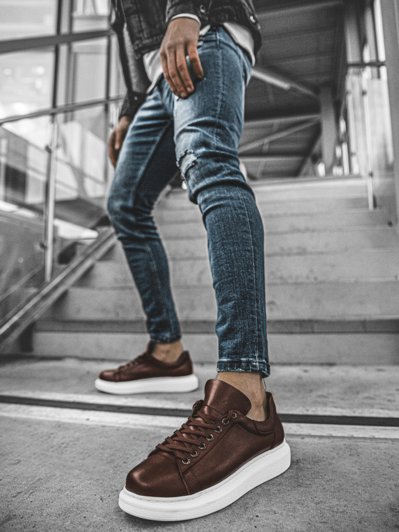 Ανδρικά Sneakers καφέ-λευκό OZONEE CH/257