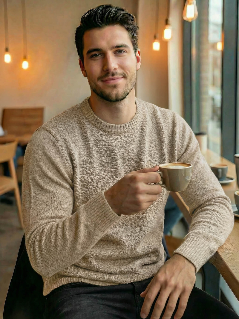 Ανδρικό πουλόβερ μπεζ OZONEE JS/59B3607/155