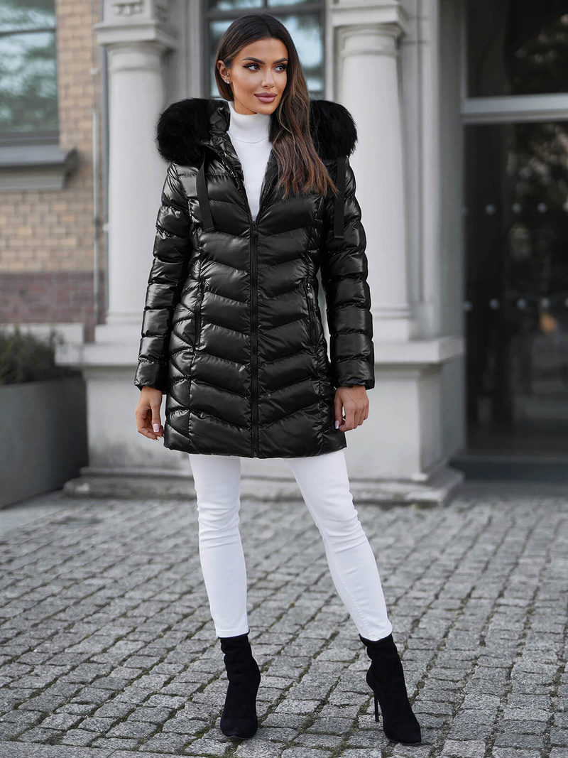 Γυναικείο χειμερινό μπουφάν mαύρος OZONEE JS/M778/392BZ