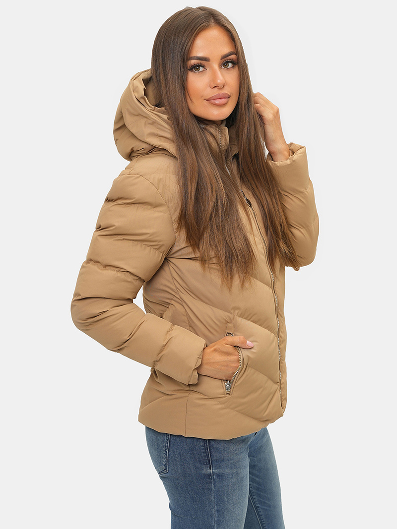 Γυναικείο χειμερινό μπουφάν Μπεζ OZONEE JS/M725/84