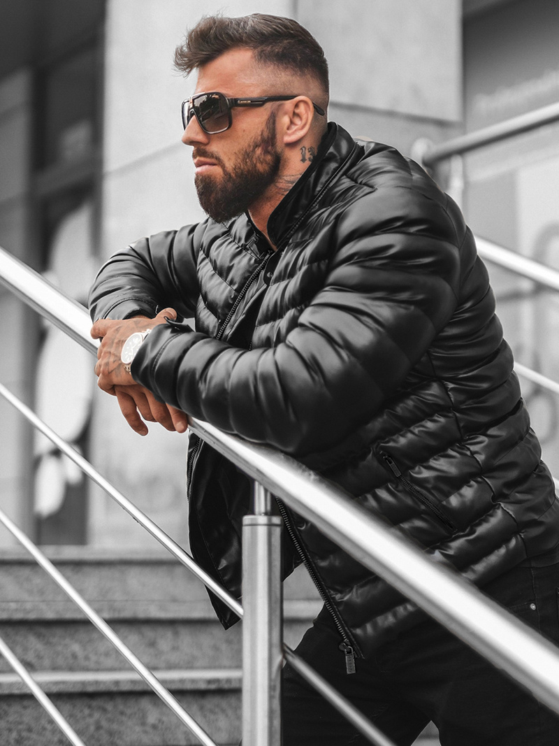 Ανδρικό δερμάτινο μπουφάν μαύρο OZONEE O/M796