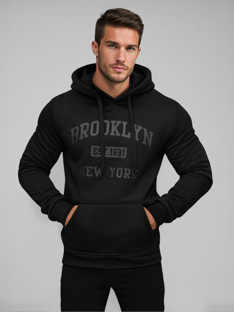 Ανδρικό Φούτερ με Κουκούλα μαύρο OZONEE JS/8B1350/3Z