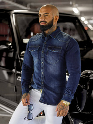 Ανδρικό τζιν πουκάμισο μπλε OZONEE O/51410