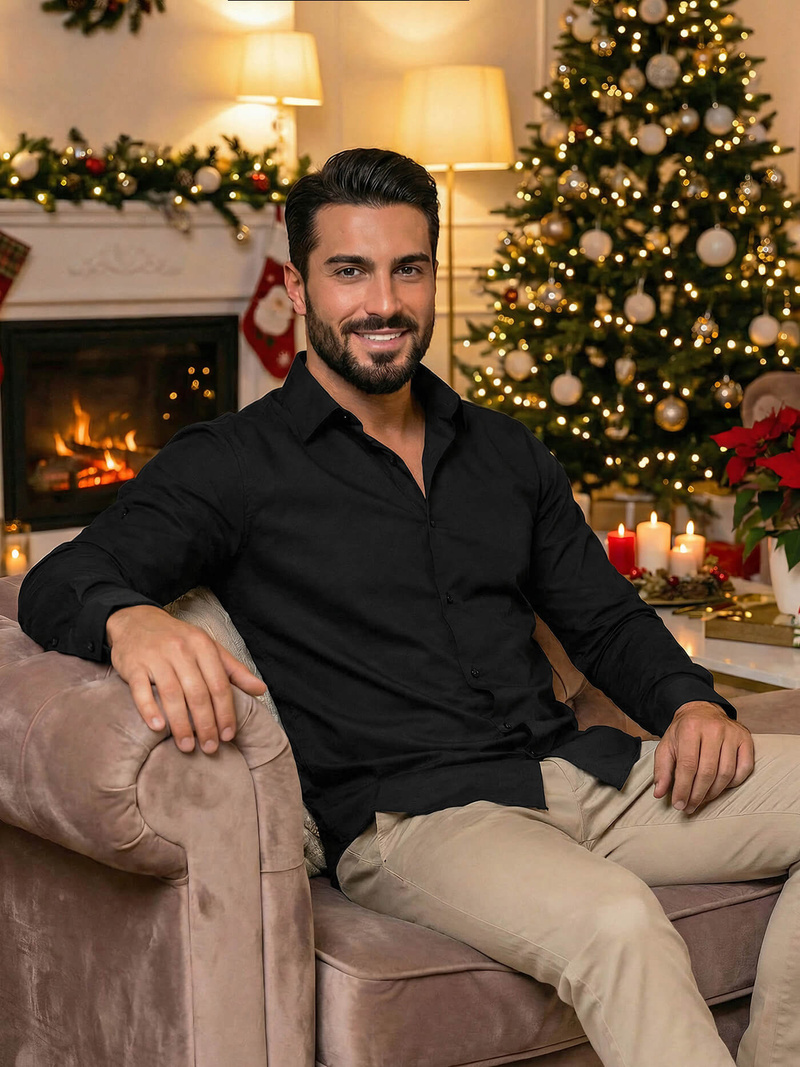 Ανδρικό πουκάμισο mαύρος OZONEE O/V125Z