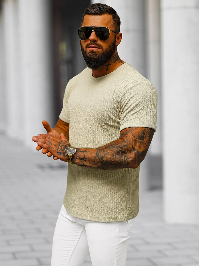 Ανδρικό μπλουζάκι mπεζ OZONEE O/7766T