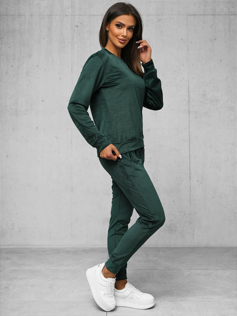 Γυναικείο βελούδινο σετ φόρμας Σκούρο πράσινο OZONEE O/8C1173/9Z