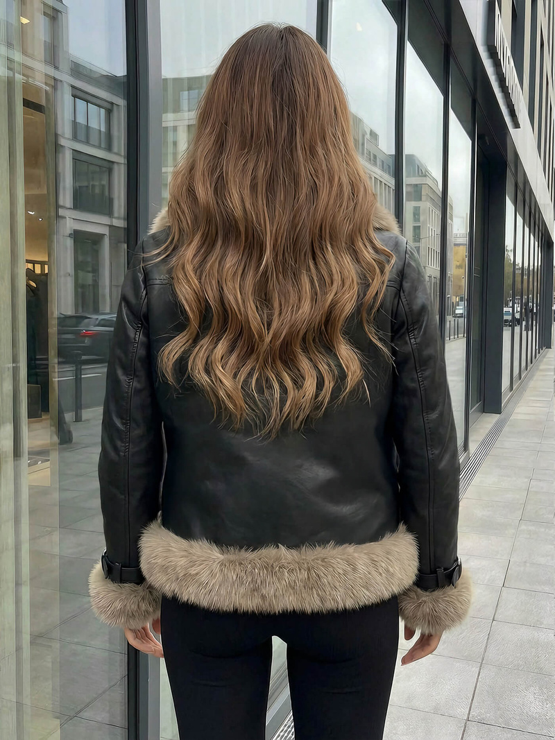 Γυναικείο δερμάτινο μπουφάν μαύρο OZONEE JS/61M8517/392Z