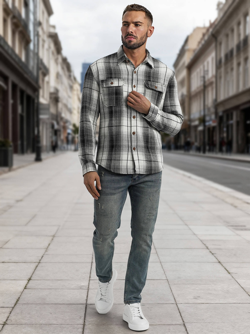 Ανδρικό πουκάμισο μαύρο άσπρο OZONEE NB/MC728N/4