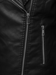 Γυναικείο δερμάτινο μπουφάν μαύρο OZONEE JS/11Z8097Z