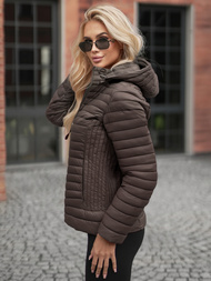 Γυναικείο μπουφάν καφέ-γκρι OZONEE JS/11Z8228Z