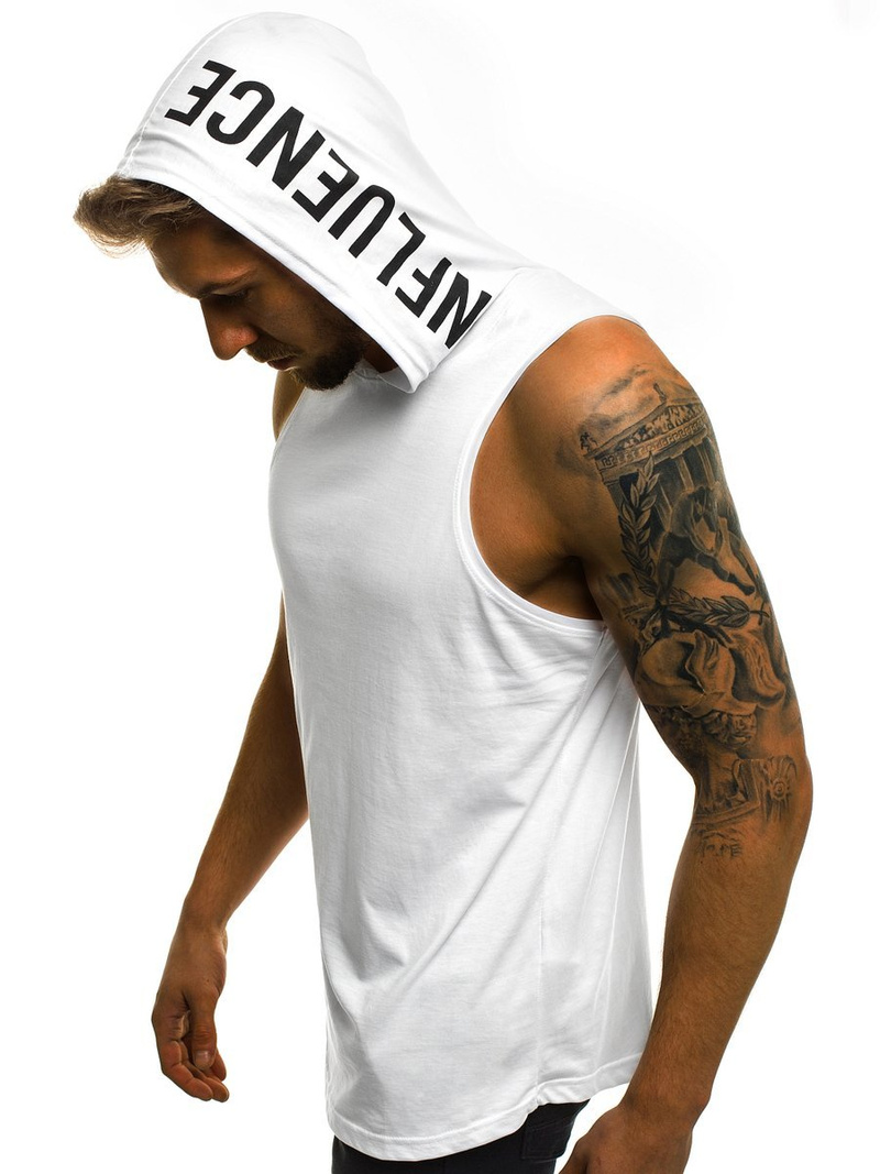 Ανδρικό αμάνικο μπλουζάκι με κουκούλα λευκό OZONEE O/2537