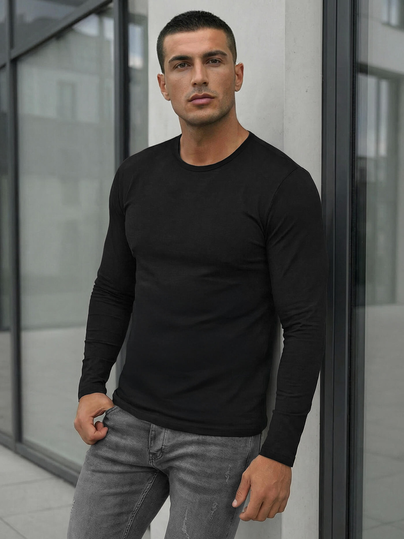 Ανδρικό μπλουζάκι με μακριά μανίκια μαύρο OZONEE JS/DB71/1