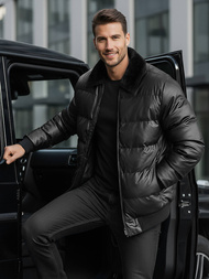 Ανδρικό δερμάτινο μπουφάν μαύρο OZONEE O/M795Z