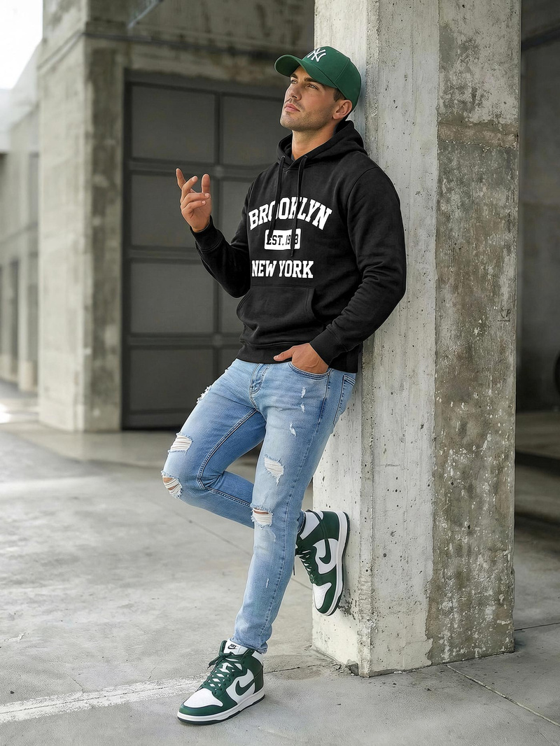 Ανδρικό Φούτερ με Κουκούλα μαύρο OZONEE JS/8B1767/3Z