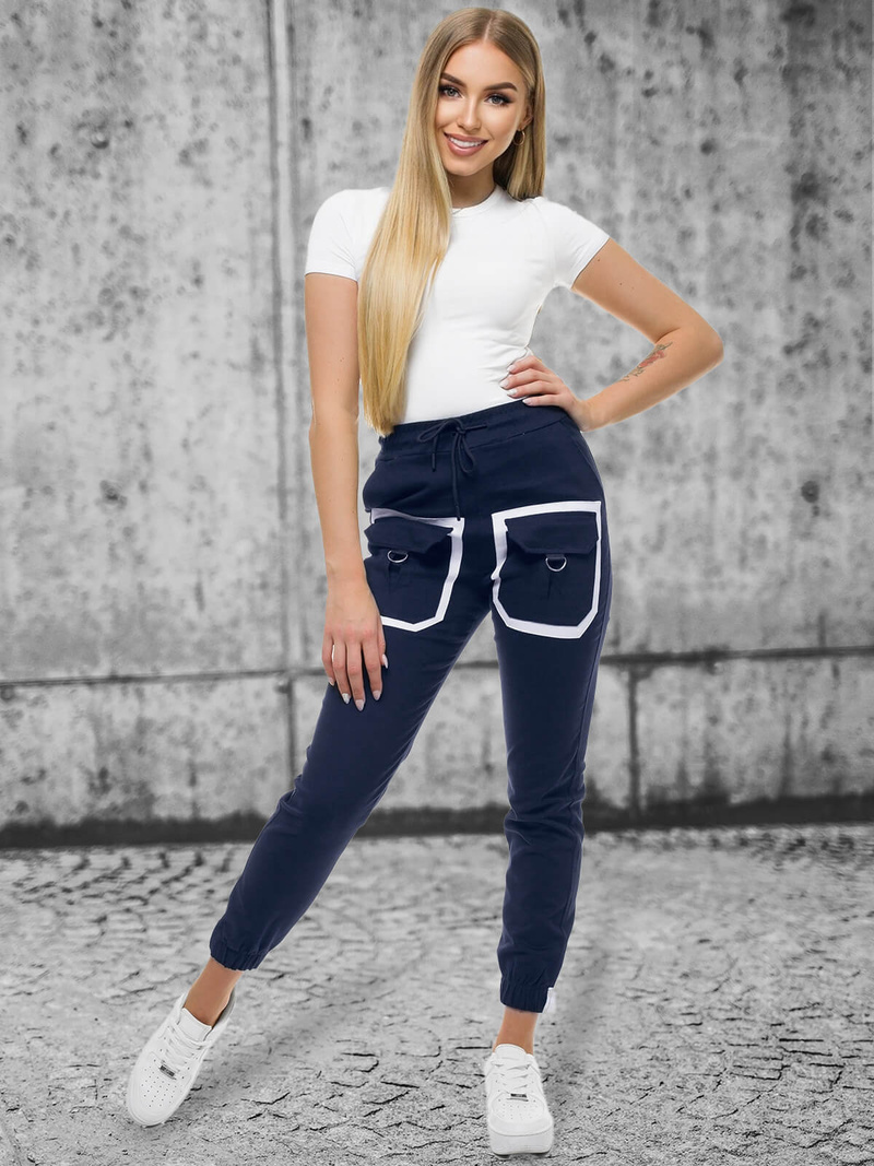 Γυναικείο παντελόνι chino jogger ναυτικό μπλε OZONEE O/8051