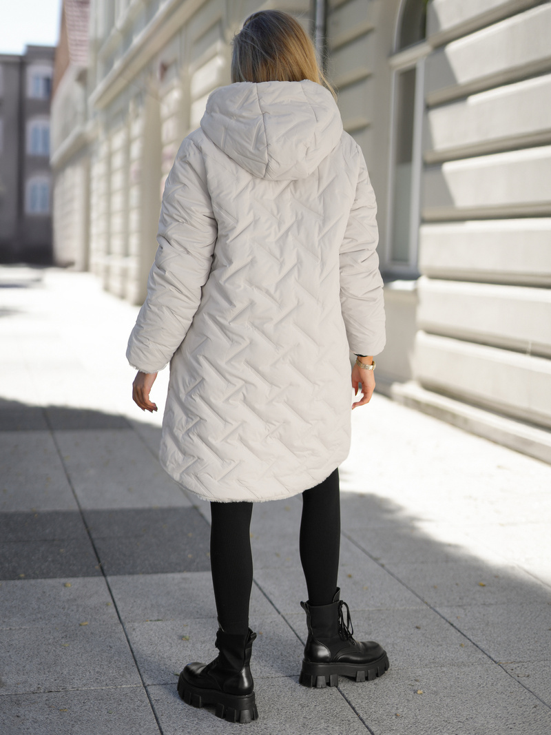 Γυναικείο μακρύ χειμωνιάτικο μπουφάν eκρού OZONEE JS/5M3352/280