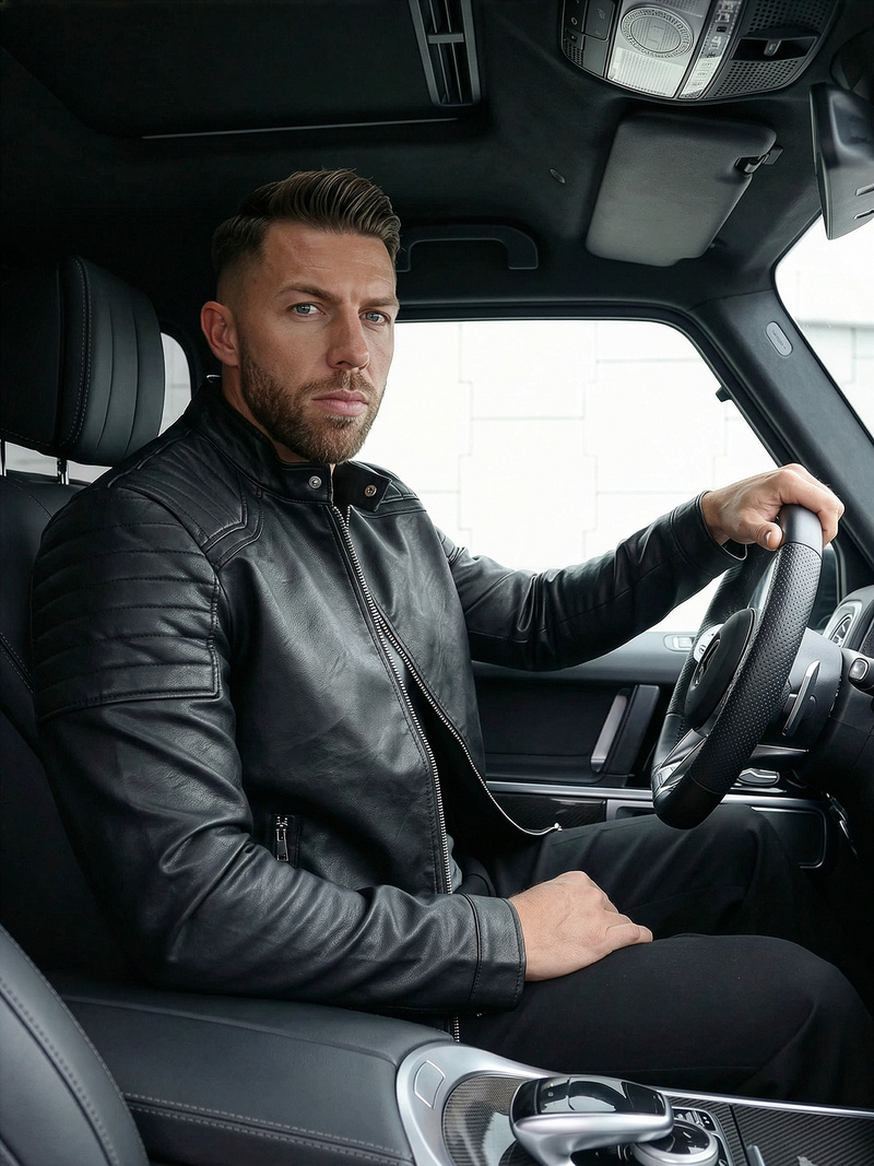 Ανδρικό δερμάτινο μπουφάν μαύρο OZONEE JS/11Z8139