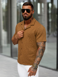 Ανδρικό πουκάμισο με κοντό μανίκι καφέ OZONEE O/B2256