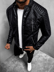 Ανδρικό δερμάτινο μπουφάν μαύρο OZONEE YD/BF5916309Z