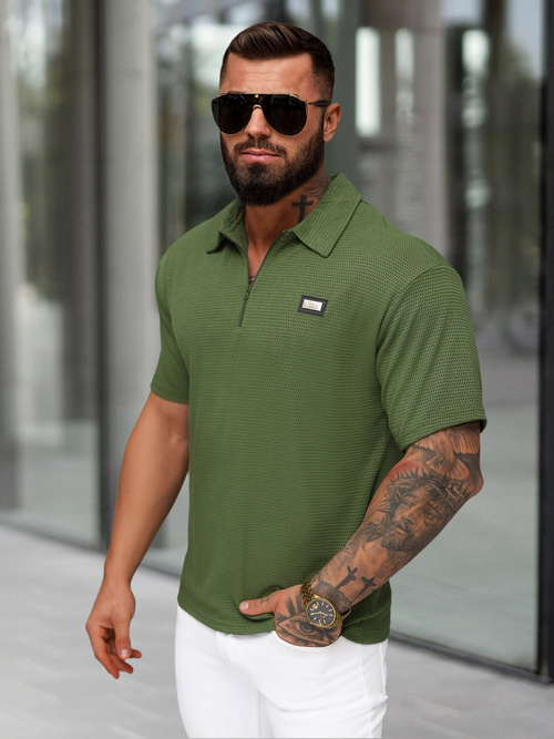 Ανδρική μπλούζα polo χακί OZONEE O/YN2/593