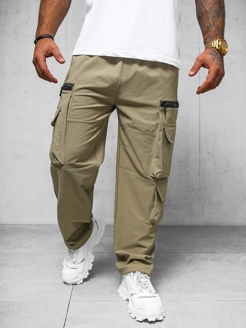 Ανδρικό παντελόνι σκούρο-μπεζ OZONEE O/PS5526