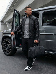 Ανδρικό δερμάτινο μπουφάν μαύρο OZONEE JS/11Z8139