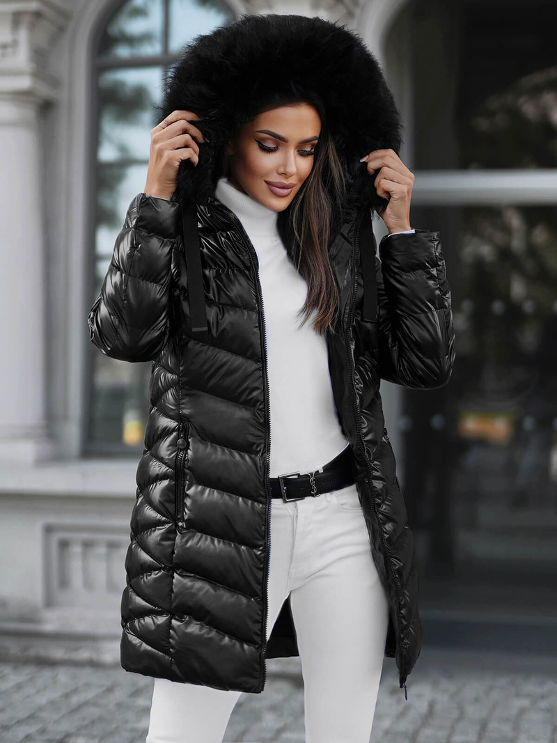 Γυναικείο χειμερινό μπουφάν mαύρος OZONEE JS/M778/392BZ