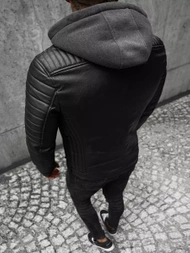 Ανδρικό δερμάτινο μπουφάν μαύρο OZONEE JS/11Z8005