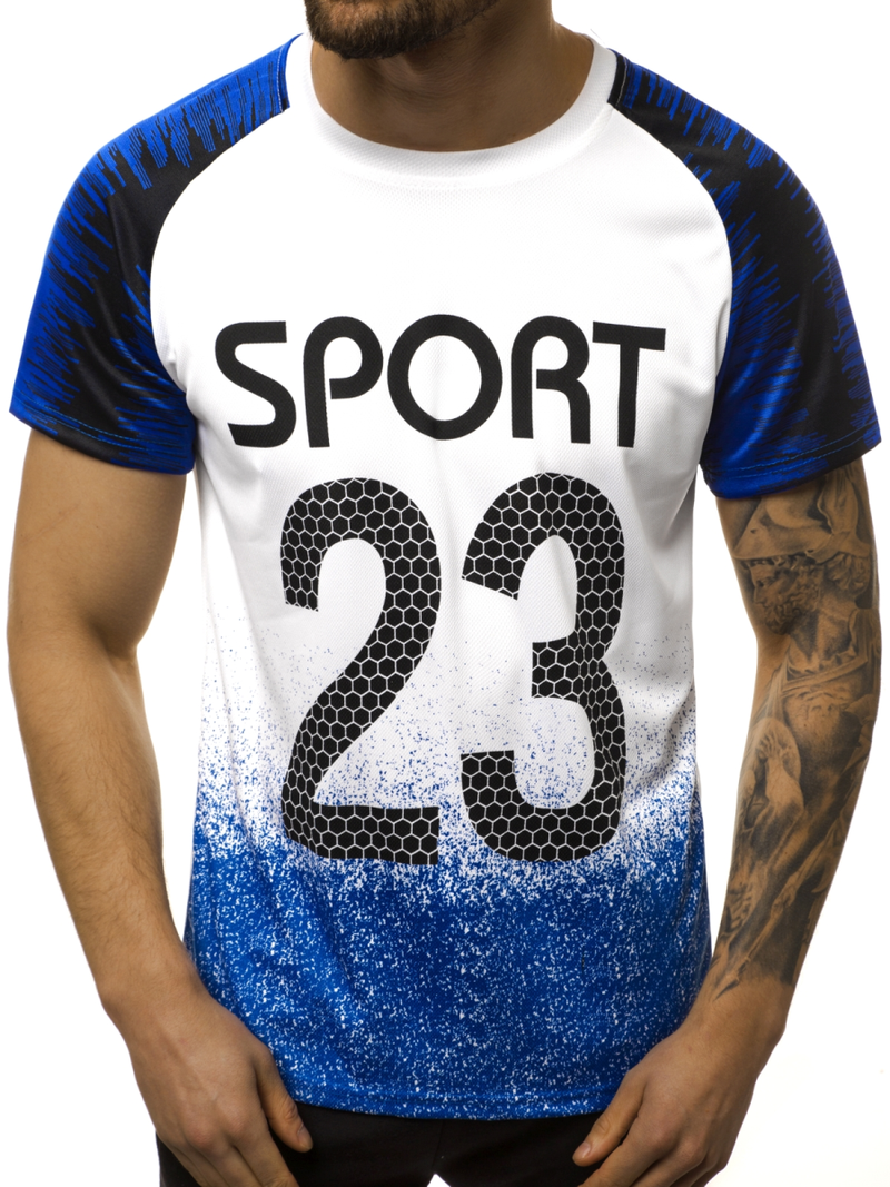 Ανδρικό μπλουζάκι ασπρό-μπλε OZONEE JS/KS2068