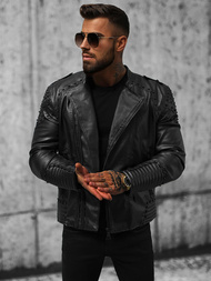 Ανδρικό δερμάτινο μπουφάν μαύρο OZONEE O/8901