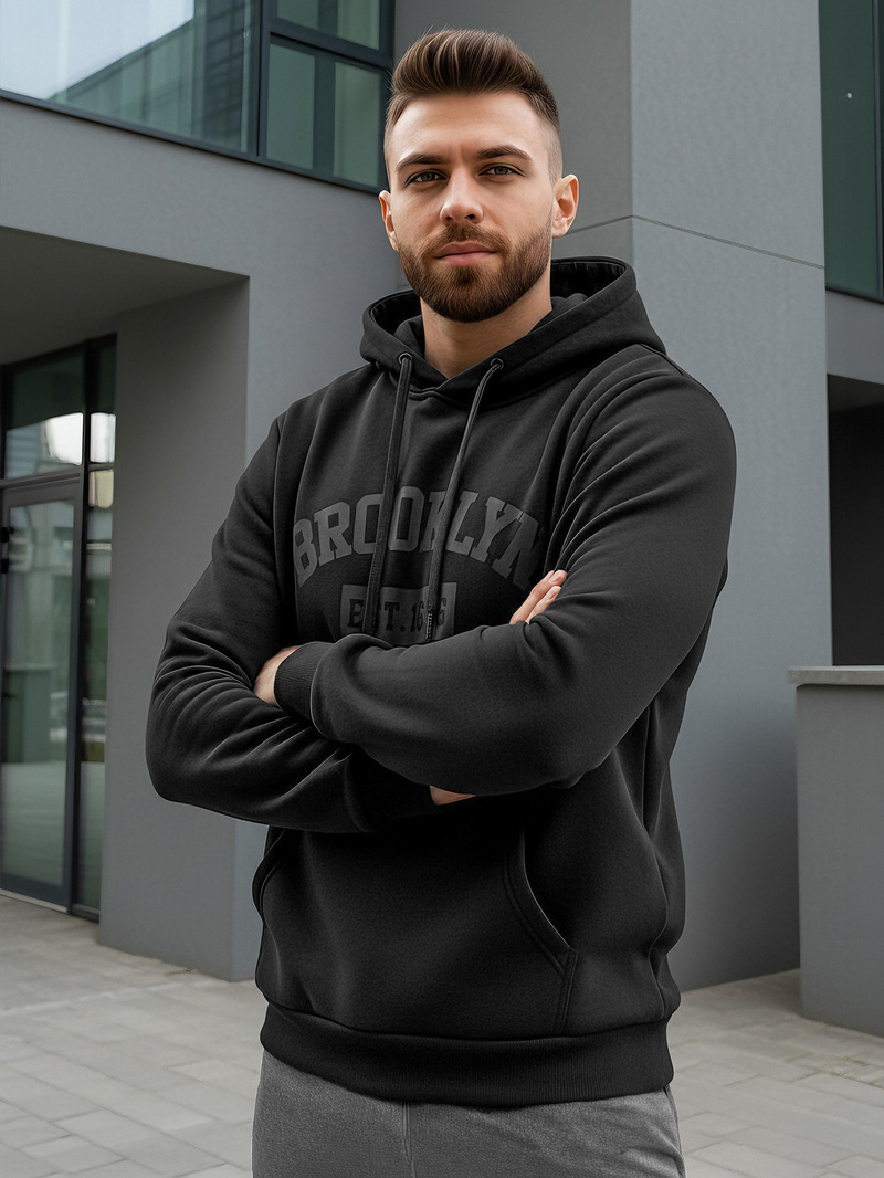 Ανδρικό Φούτερ με Κουκούλα μαύρο OZONEE JS/8B1969/3