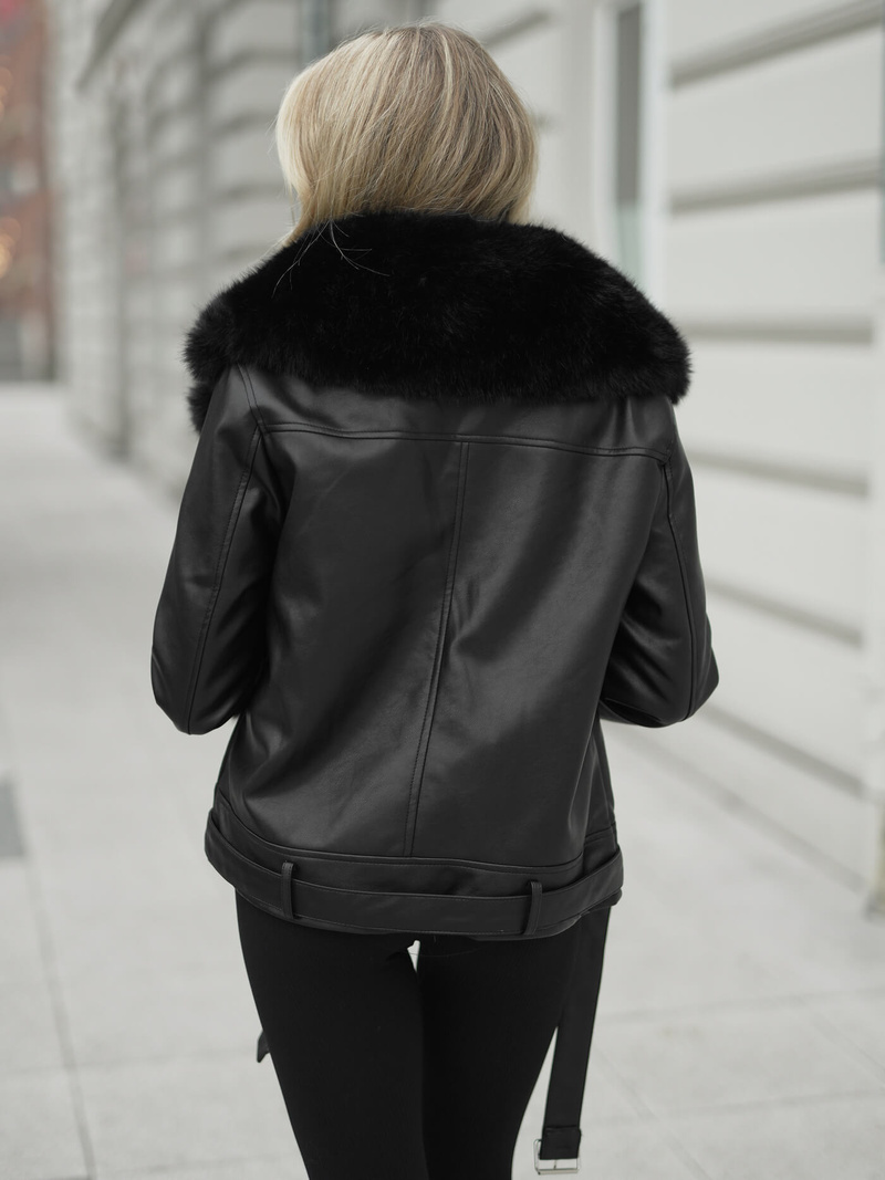 Γυναικείο δερμάτινο μπουφάν μαύρο OZONEE JS/61M8507/392AZ