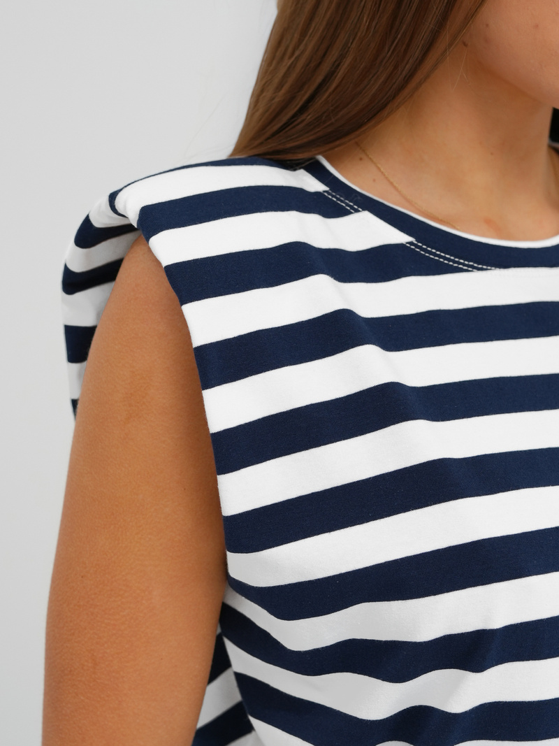 Γυναικείο μπλουζάκι Λευκό και ναυτικό μπλε OZONEE JS/R61670