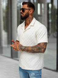 Ανδρικό πουκάμισο με κοντό μανίκι eκρού OZONEE O/B2257