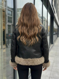 Γυναικείο δερμάτινο μπουφάν μαύρο OZONEE JS/61M8517/392Z