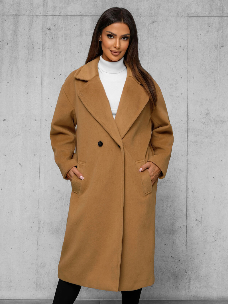 Γυναικείο παλτό kαμήλα OZONEE JS/11Z8161